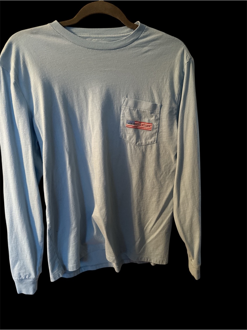 Vineyard Vines Light Blue Long-Sleeve Pocket Tee with Flag Patch